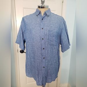 Mens 100% Blue Linen Shirt- Large